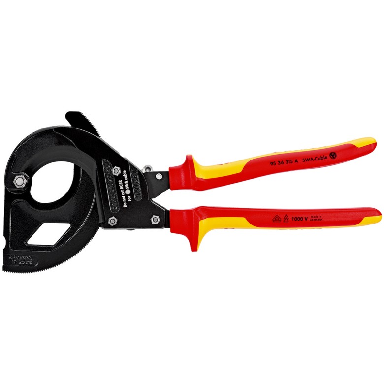 KNIPEX 95 36 315 A Kabelschneider (Ratschenprinzip) für stahlarmierte Kabel (SWA-Kabel)